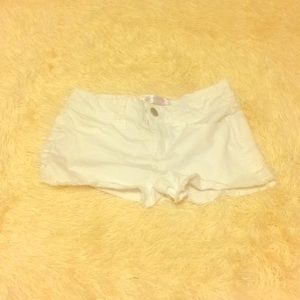 White jean shorts. (Functional Front Pockets)